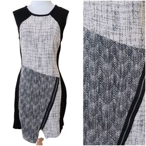 Rachel Roy Black & White Tweed Elegant Work Wear Zippered Sheath Dress Size 6